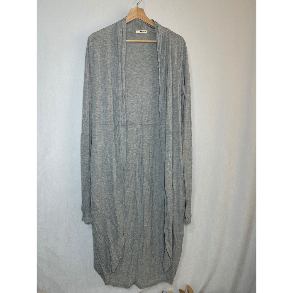 LA Made Womens Heather Gray Longline Open Front Duster Cardigan Sweater Medium